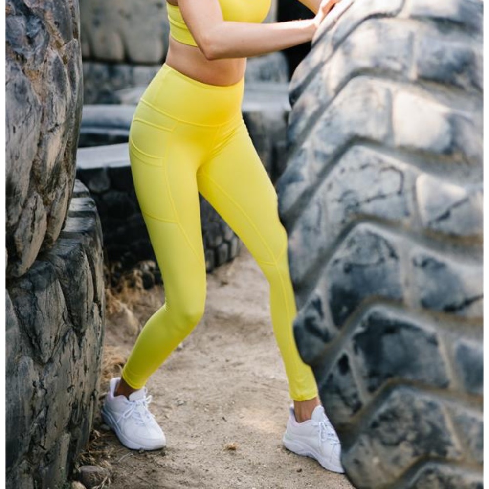 Neon Yellow Metallic Pocket Light n Tight Hi-Rise